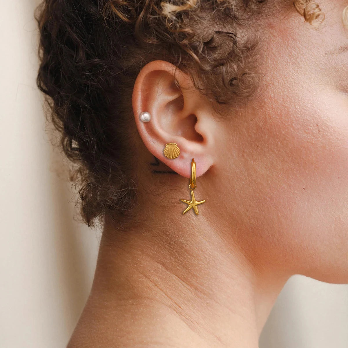 3 par pr. kort rustfrit stål shell perle ribbet shell glat søstjerne vedhæng øreringe kvinder 18K rustfrit stål smykker