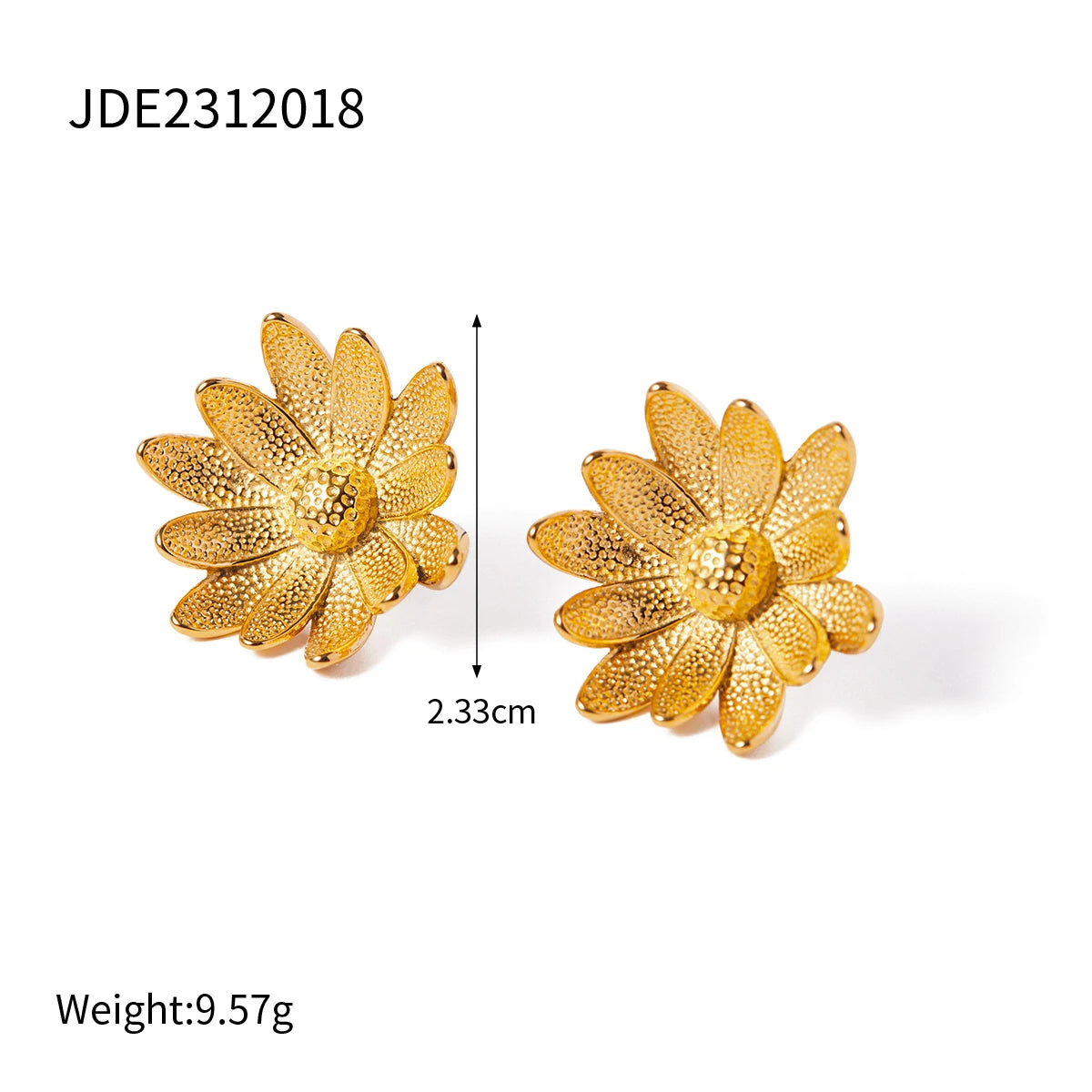 Metal Textured Stylish Unique Small Daisy Flower Design Earrings Stainless Steel 18k Gold Plated Women Holiday Jewelry