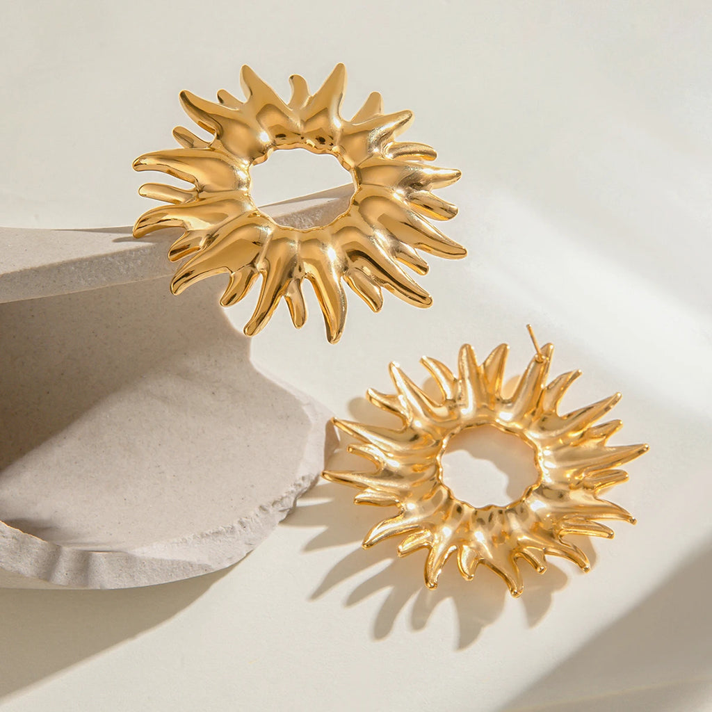 Lette luksus 18k forgyldte solsikke øreringe med hule blomster i rustfrit stål, kvinder, rustfri udsøgte smykker Bijoux