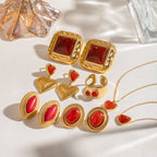 18k forgyldt rustfrit stål indlagt natursten rød agat øreringe Halskæde Armbånd serie Bijoux Femme vandtætte smykker