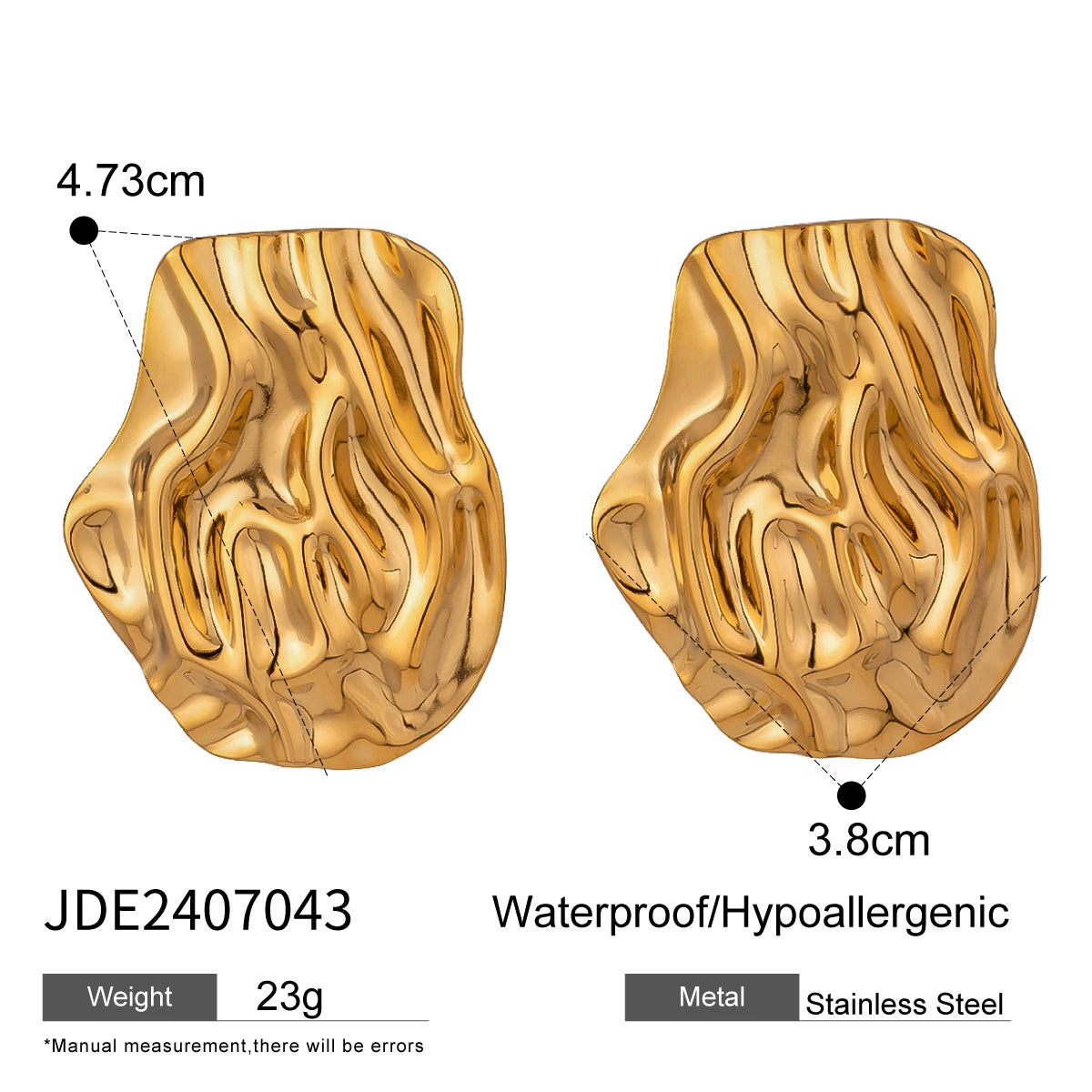 18K forgyldt rustfrit stål mode uregelmæssig hammer korn vand bølge øreringe kvinder romantisk charms metal daglige smykker