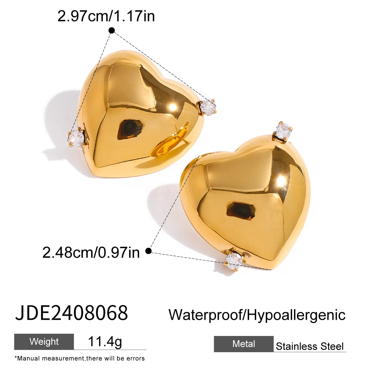 Серьги-гвоздики Zora с романтичным сердцем любви для женщин стильные водонепроницаемые из нержавеющей стали с цирконием сладкое ювелирное украшение подарок