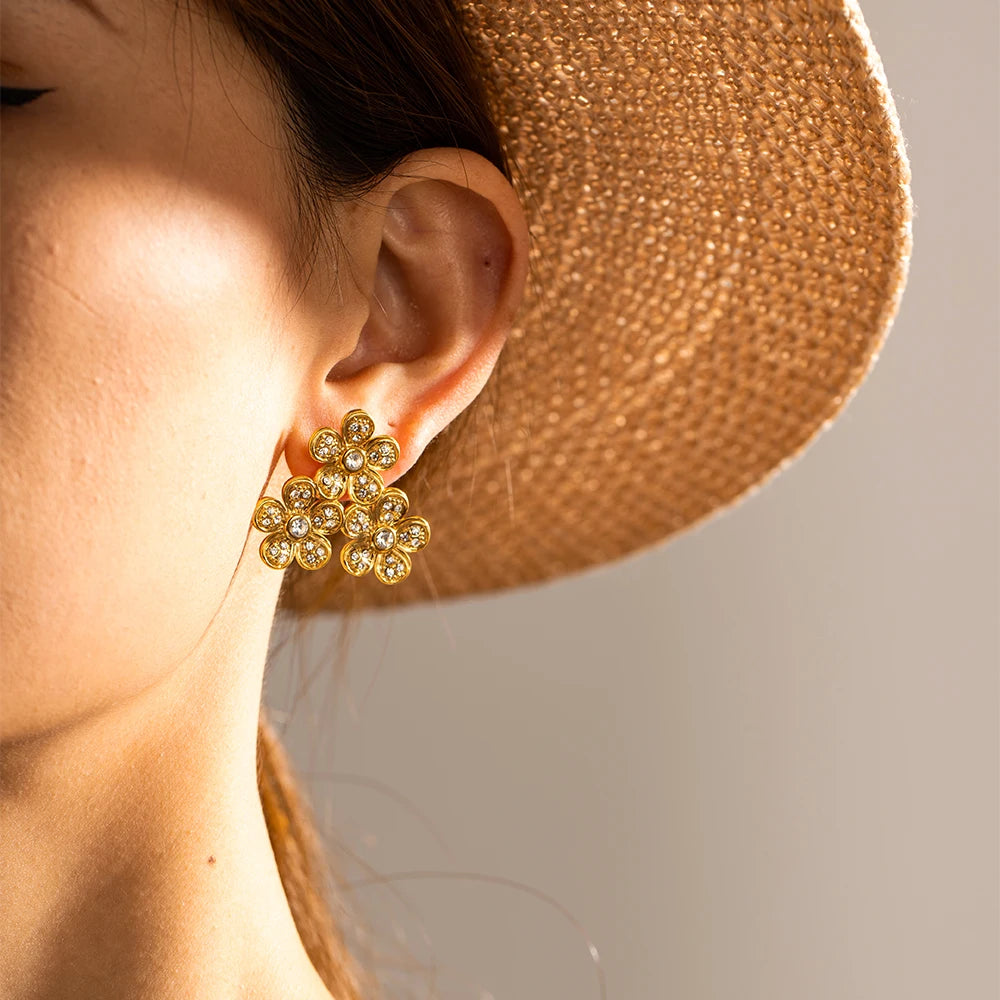 2023 Vintage Tarnishproof Lady Earring 18K Gold Plated Stainless Steel Large Floral Pattern Design Delicate Vintage Jewelry Gift - Grand Goldman