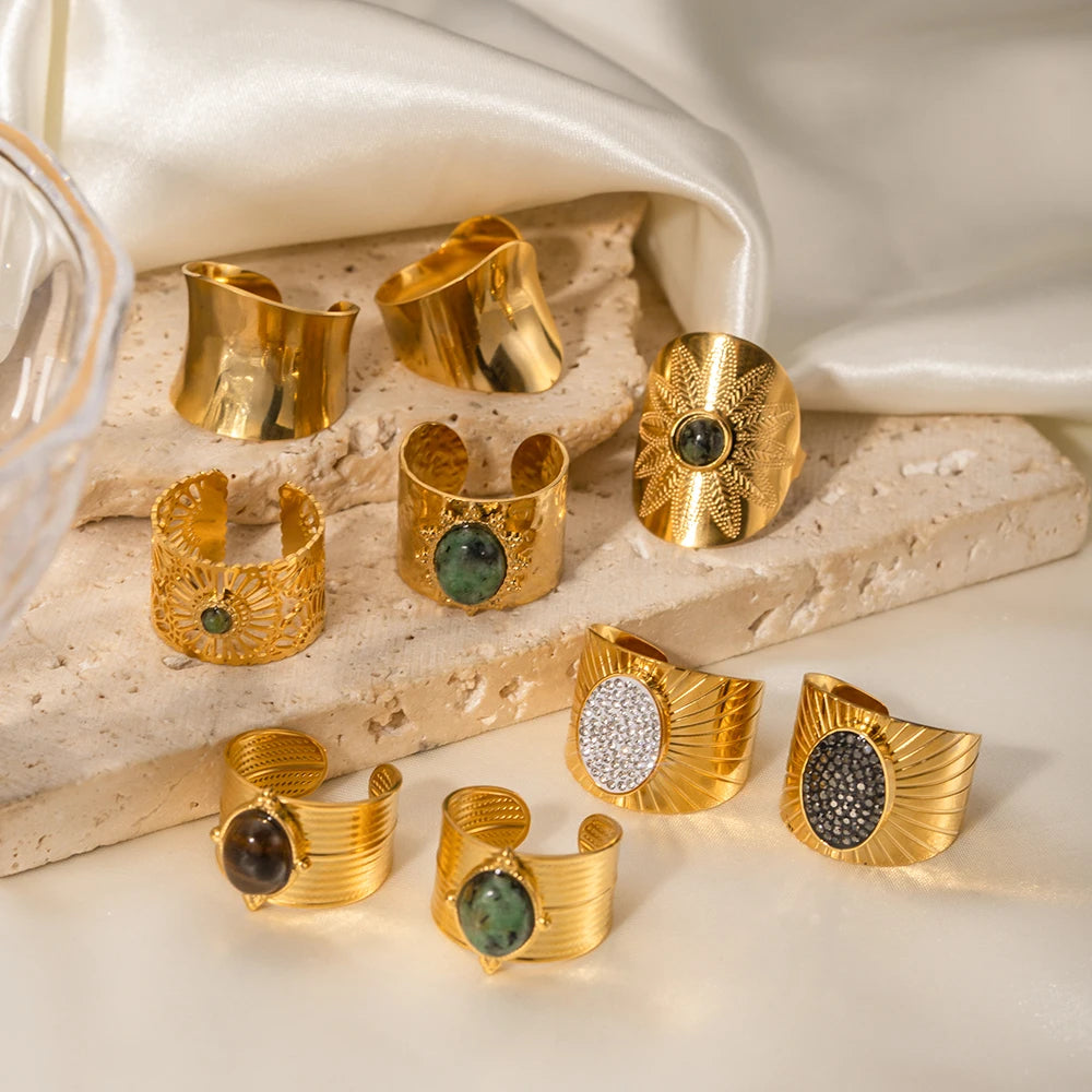 Винтажный набор колец с преувеличенно широким отверстием для женщин Геометрические регулируемые кольца из нержавеющей стали Подарок для пары Ювелирные изделия Anillos Mujer