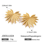 Creative 18k Gold Plated Stainless Steel Retro High-end Maple Leaf Design Earring Women Personalized Rust Proof Jewelry