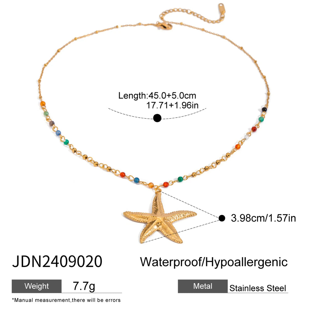 Creative 18k Gold Plated Hammer Grain Starfish Pendant Necklace Earrings Stainless Steel Women Anti Allergic Charm Jewelry