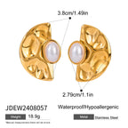 Stainless Steel 18k Gold Plated Vintage Imitation Shell Bead Fan-shaped Hammer Earrings Women Temperament Fashion Charm Jewelry