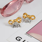 Kreative 18k vergoldete Edelstahl-Ohrringe mit gold-silberfarbenem Blockdesign und Schleife für Damen, personalisiert, rostfrei, stilvoller Schmuck