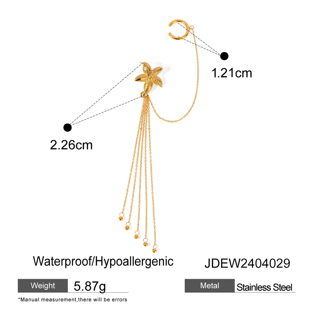 18K forgyldt udsøgt geometrisk rustfrit stålStarfish Multi Layer kvast Vanddråbe øreclips Dame Statement smykker
