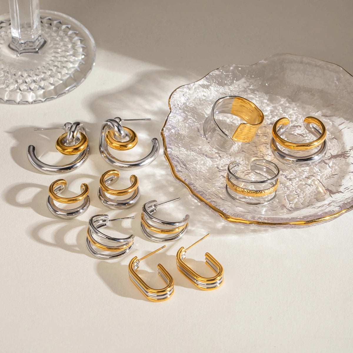 Vintage Stainless Steel 18k Gold Plated Geometric Color Matching Stud Earrings Set Women Temperament Fashion Charm Jewelry Party