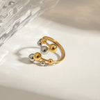 Gold Silver Color Matching Personalized Size Ball Double-layer Opening Ring Women Anti Allergic Metal Charm Daily Jewelry - Grand Goldman