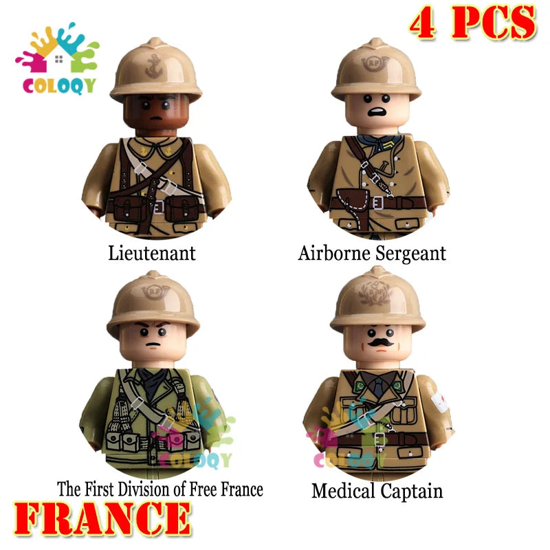Kids Toys WW2 Building Blocks 4pcs/set US UK Soviet Soldiers Mini Action Figures Educational Toys For Kids Boys Christmas Gifts