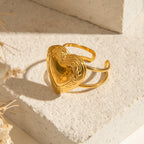 18K Gold Plated Charm Romantic Pattern Love Heart Photo Box Adjustable Open Ring Women Anti Allergic Gala Gift Jewelry