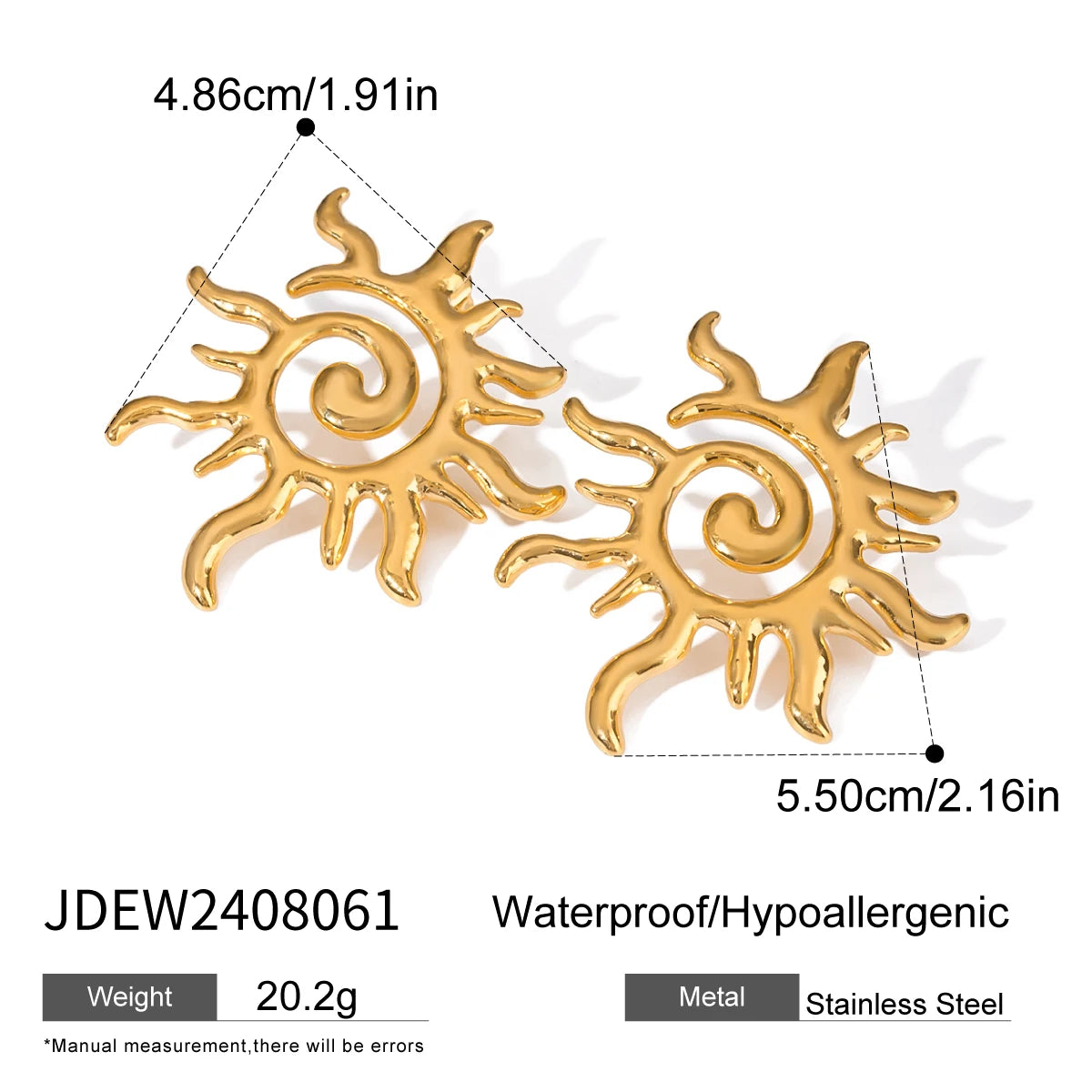 Kreativ 18k forgyldt sommerfugl metal roterende tråd solformet rustfrit stål Chic mode ørestikker charme smykker kvinder