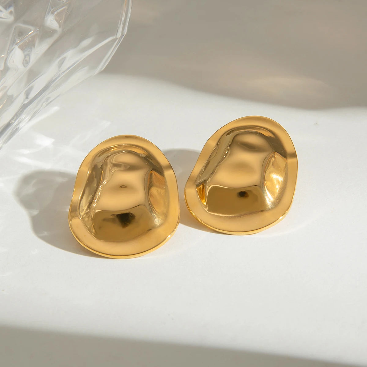 Minimalist 18k Stainless Steel Vintage Irregular Hammer Grain Stud Earrings Women Statement Texture Daily Stylish Jewelry