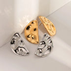 18K guld PVD-belagt rustfrit stål Elegant Hammer Grain Halvrund Linser Symmetri Øreringe Kvinder Statement Bijoux Femme Gift