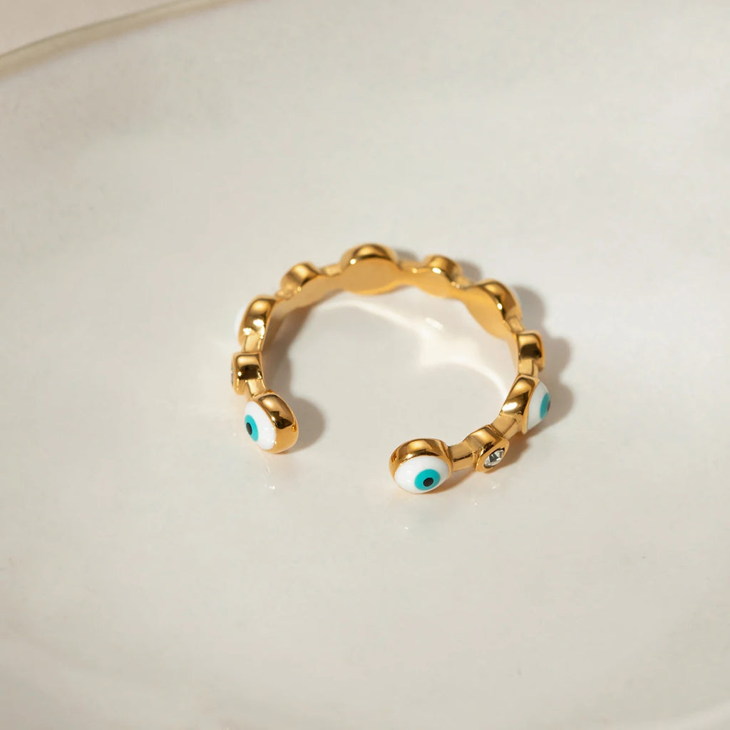 2024 Delicate Bling Stainless Steel The Devil's Eye Design Opening Fashion Ring Gold Color Texture Trend Jewelry for Women - Grand Goldman