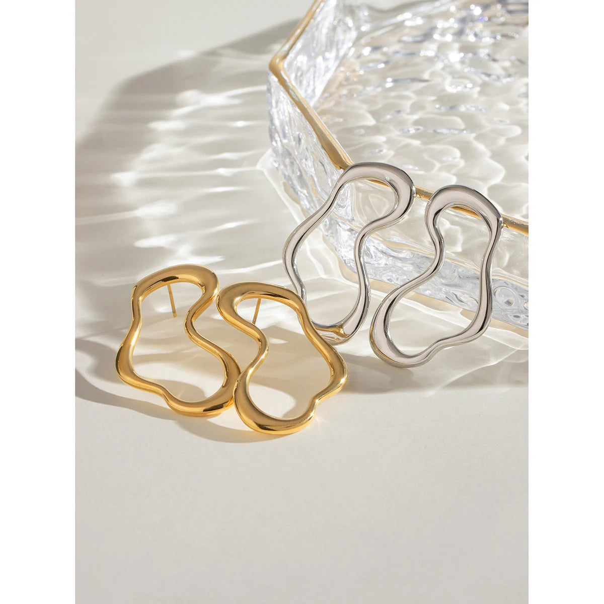 18K Gold Plated Anti Allergic Stainless Steel Atypical Irregular Cutout Earrings Charm Daily Exquisite Jewelry Bijoux Femme