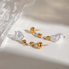 Geometrische 18k vergoldete Edelstahl-Ohrringe mit eleganten Imitationsperlen für Frauen, allergiepräventiver Schmuck, Gala-Geschenk