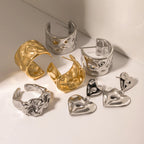 Trendy 18K Stainless Steel Gold Plated Wide Hammer Grain Hoop Earrings Tarnish Free Temperament Charm Jewelry aretes de mujer