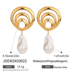 Pendientes colgantes de perla hueca con diseño en espiral impermeable de acero inoxidable 18K para mujer, joyería de declaración elegante de metal con encanto moderno