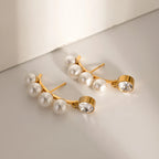 18k vergoldete, rostfreie Edelstahl-Ohrringe mit gebogenem Perlenanhänger, Zirkon-Einlage, exquisite Sommer-anti-allergische Schmuckstücke