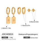 3 Pairs Per Card Stainless Steel White Rhinestone Octagonal Star Plain Circle Ear Buckle Earring Women 18K PVD Plated Jewelry