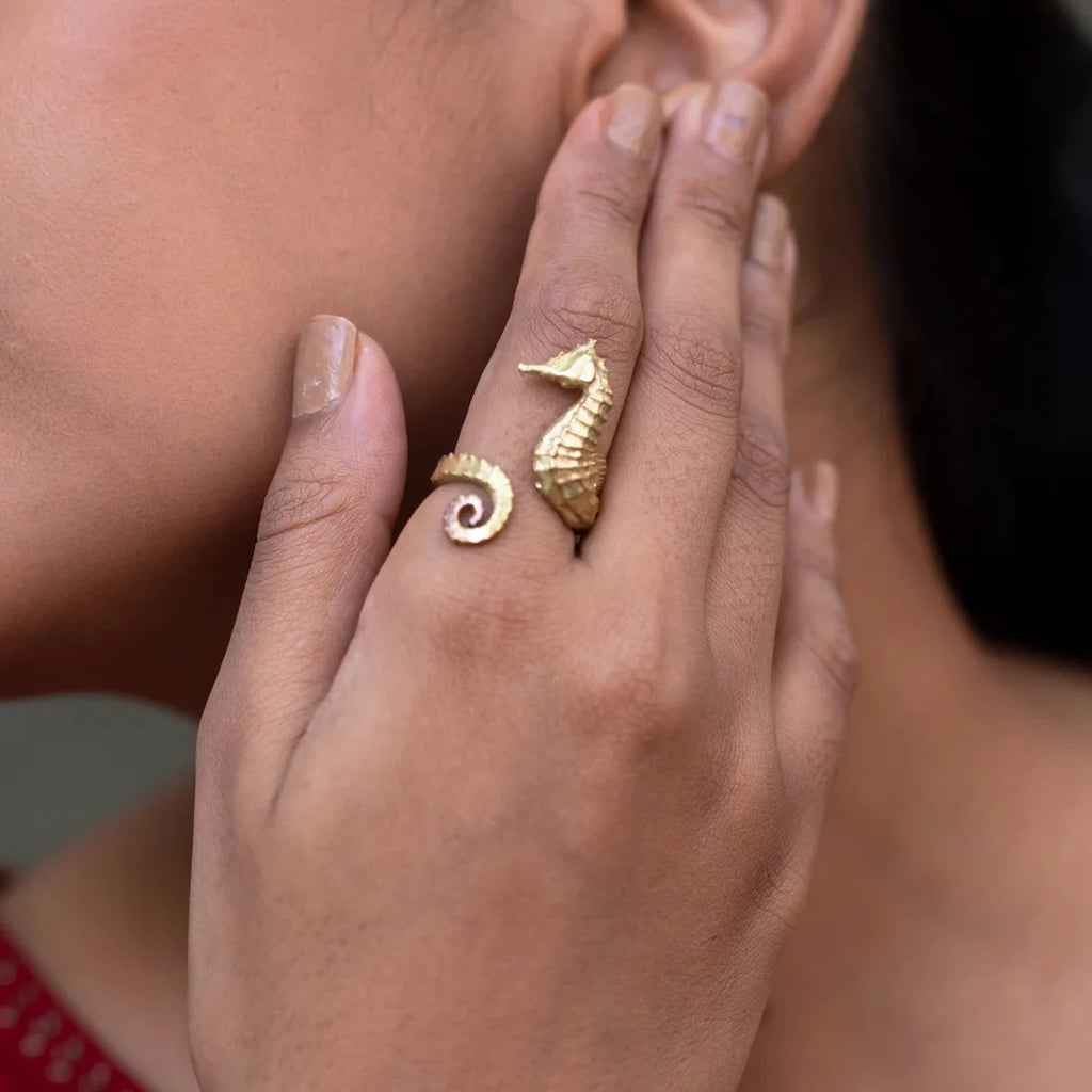 Sea Beach Edelstahl Seepferdchen Design Offener Ring Leicht Gemütlich Damen Charm 18K PVD Beschichtet Wasserdicht Stilvoller Schmuck Femme