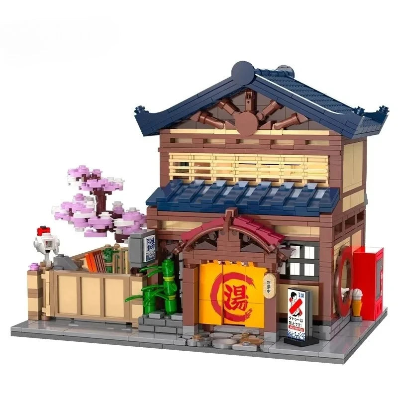 Traditional Japanese Yuzawa Bathhouse House Buildings Sets, City Apartment  Architecture Modular Buildings Blocks (1249 PCS)