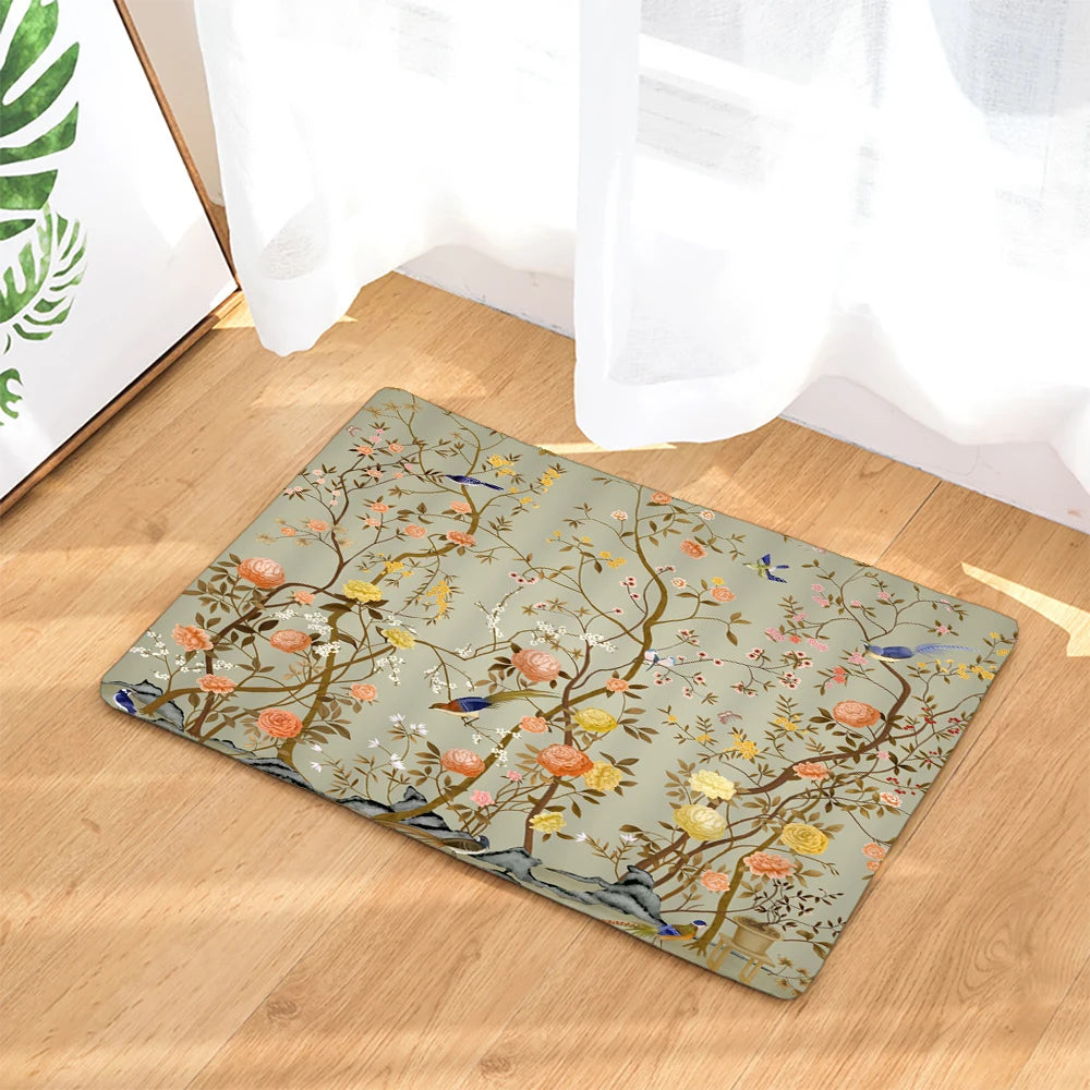 Chinese style Flowers and Birds Waterproof Shower Curtain Set Toilet Seat Cover Bath Non-Slip Mat Rug Carpet Bathroom Decor