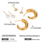 Trendy 18k Stainless Steel Vintage C shape White Zircon Plastic Pearl  Smooth Earrings Women Statement Rust Proof Jewelry