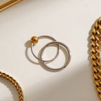 Zora Minimalist 18K Gold Plated Stainless Steel Gold and Silver Color blocked Double Loop Cross Personalized Ball Ring