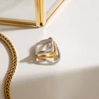 Gold Silber Farbe Passend Wellenförmiger Unregelmäßiger Flüssiger Offener Ring 18K PVD Beschichtet Damen Anti-Allergisch Metall Charm Täglicher Schmuck