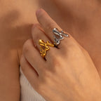 Edelstahl Unregelmäßiger Geometrischer Flüssiger Schmelz Offener Ring 18K Gold PVD Beschichtet Glatt Trendiger Modischer Charme Ring Für Frauen