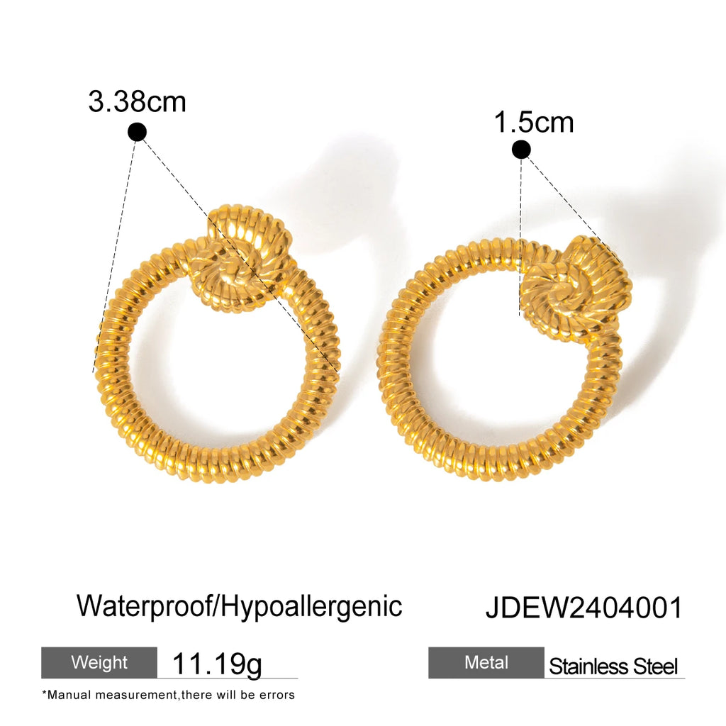 Stainless Steel 18k Gold Plated Vintage Round Small Threaded Conch Earrings Waterproof Fashion Charm Jewelry Party