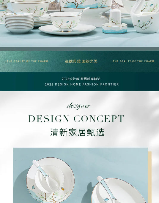 Jingdezhen New Chinese Ceramic Bowls, Dishes, Bone Porcelain Tableware, Bowls, Chopsticks Set, Household Use