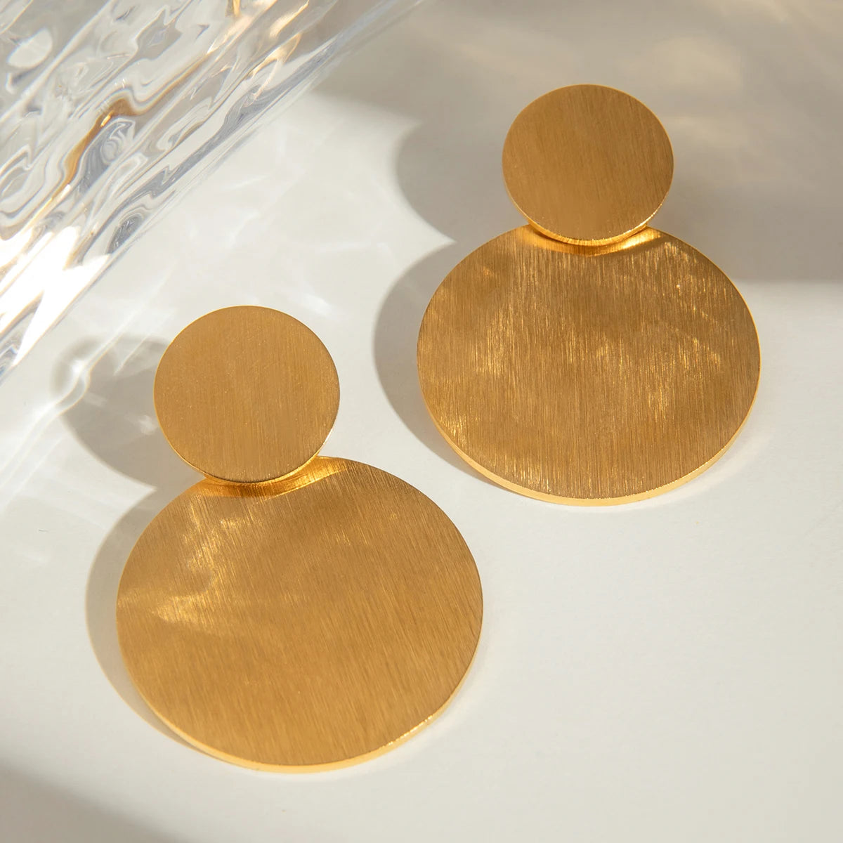 18K guldbelagt anti-allergisk rustfrit stål dobbelt rund børstet effekt øreringe charme daglige udsøgte smykker Bijoux Femme