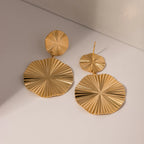 18K Gold Plated Plicated Stainless Steel Round Pendant Exaggerated Earrings for Women Ear Stud Exaggerated Ear Jewelry