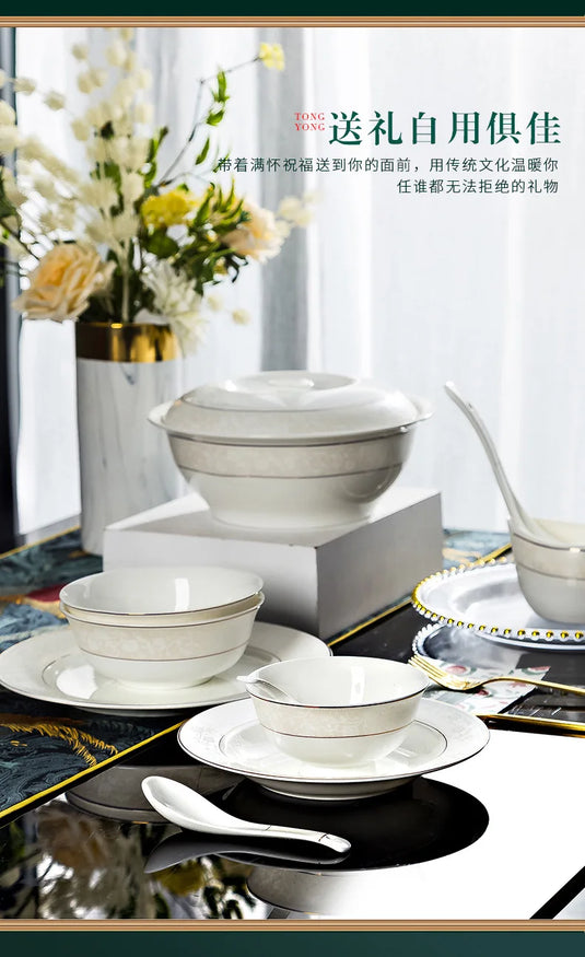 Jingdezhen Bone Porcelain Tableware, Dish Set, Household Bowls, Chopsticks, and Dishes