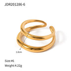 18k vergoldeter, stilvoller, einzigartiger, einfacher, geometrischer, goldener, doppellagiger Öffnungsring aus Edelstahl für Frauen, anti-distinktiver Schmuck