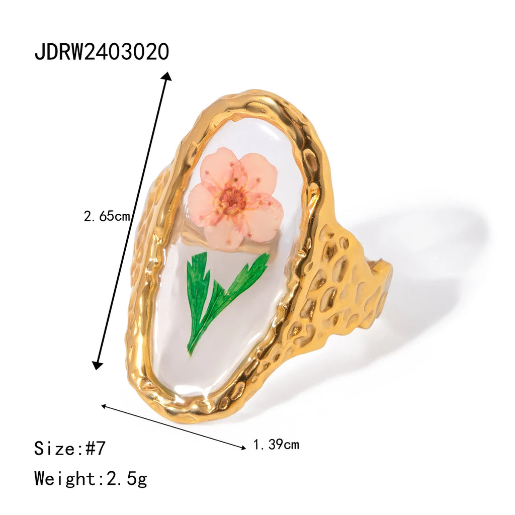 Literary Retro Eternity Flower Design 18K Gold Plated Jewelry Adjustable Stainless Steel Waterproof Ring For Ladies Jewelry Gift