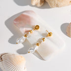 Geometrische 18k vergoldete Edelstahl-Ohrringe mit eleganten Imitationsperlen für Frauen, allergiepräventiver Schmuck, Gala-Geschenk