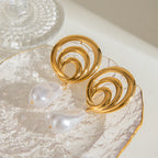 18K Edelstahl wasserdichte Spiraldesign hohle Perlenanhänger Ohrringe Damen trendiger Charme Metall schick Statement Schmuck