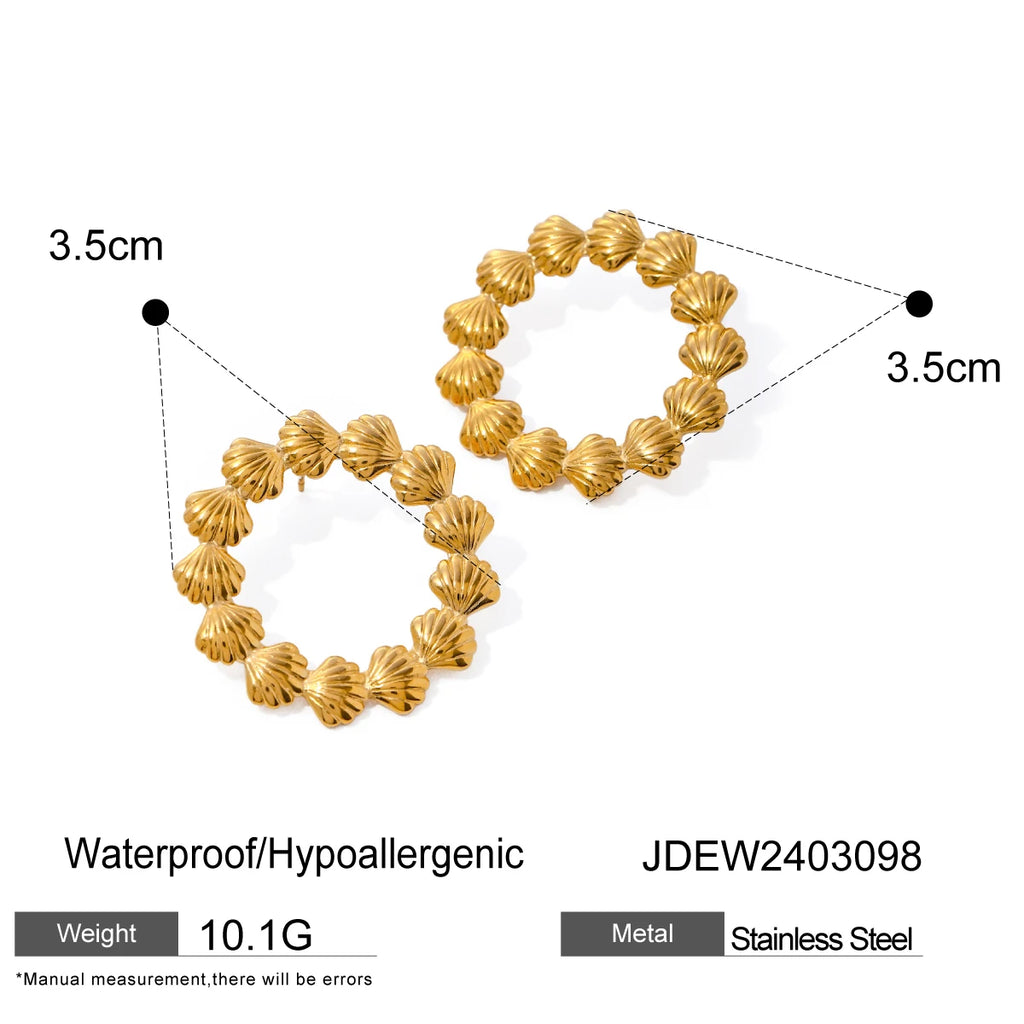 مجموعه گردنبند و گوشواره مینیمالیستی با روکش PVD طلای 18 عیار، سبک، راحت، از جنس استیل ضدزنگ به شکل صدف گرد، جواهرات زنانه مد روز و باکیفیت
