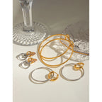 18K PVD Plated Metal Texture Circle Silver with Gold Large Steel Hoop Earrings Stainless Steel Women Prevent Allergy Jewelry