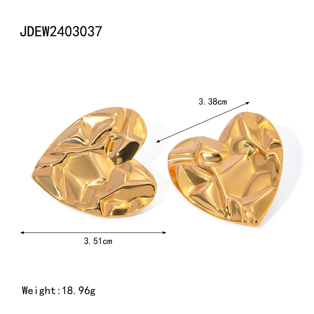 Kolczyki wkrętki ze stali nierdzewnej w stylu vintage z plisowanym sercem miłości, powlekane PVD 18k, wysokiej jakości, z urokiem wolnego temperamentu, biżuteria dla kobiet