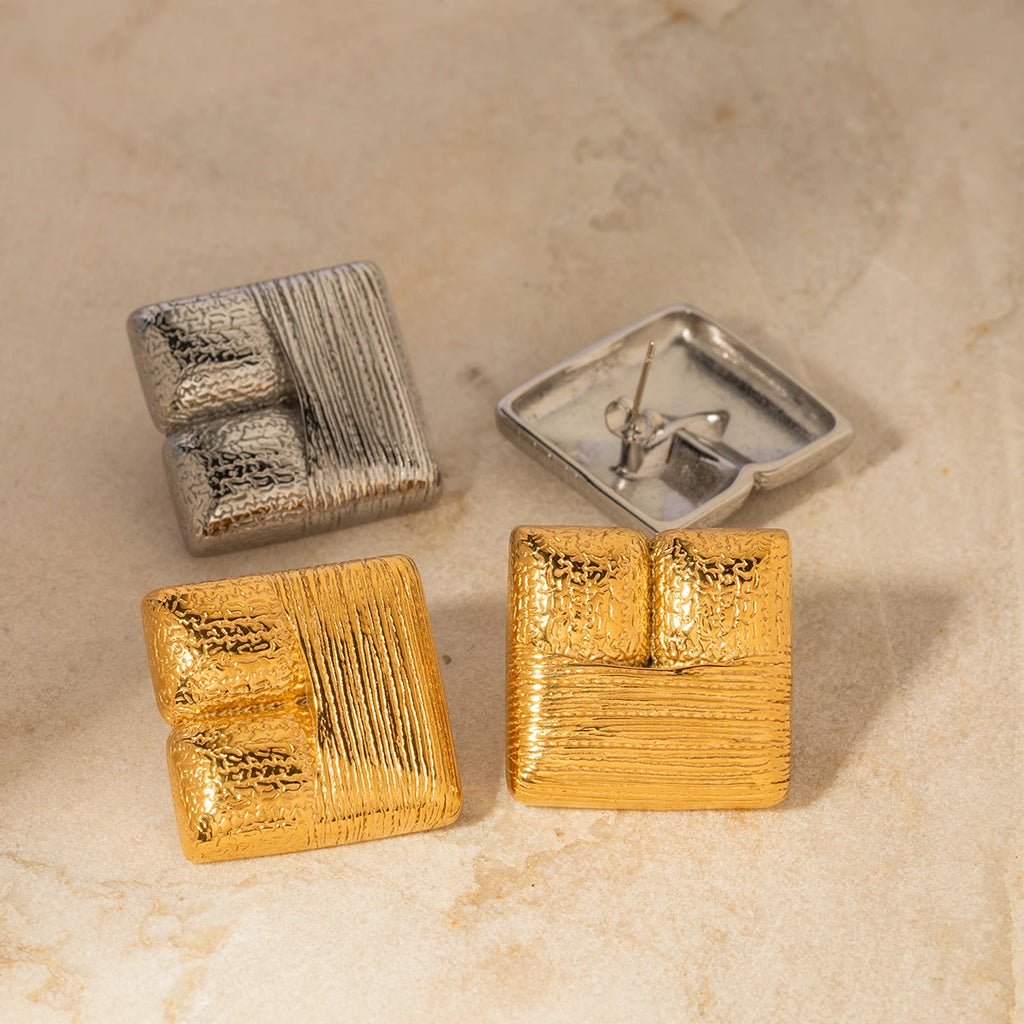 Rustfrit stål 18K PVD-belagt firkantede teksturerede børstede øreringe Chunky Lyse Glat Rustfast Charm Øresmykker Gallagave