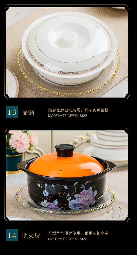 Jingdezhen European Style Simple Gold Border 56 Head Bone Porcelain Tableware Ceramic Bowl and Plate Combination