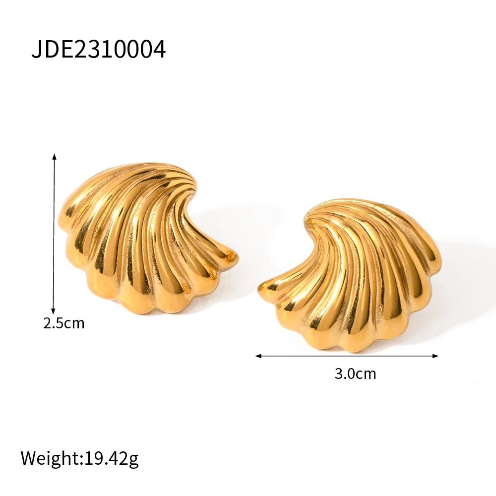 18K Gold Plated Summer Sea Ocean Shell Vortex Series Vintage Stud Earrings Stainless Steel Statement Waterproof Jewelry Women