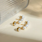 18k vergoldete, rostfreie Edelstahl-Ohrringe mit gebogenem Perlenanhänger, Zirkon-Einlage, exquisite Sommer-anti-allergische Schmuckstücke